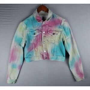 Jordache Diagnol Hand Tie-Dye Rainbow Small Cropped Jacket Summer Casual Wear